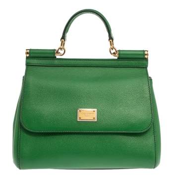 Pre Owned Dolce & Gabbana Green Leather Medium Miss Sicily Top Handle Bag