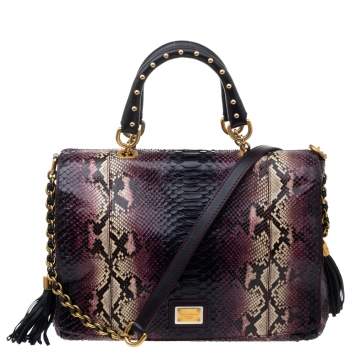 Pre Owned Dolce & Gabbana Burgundy Python Miss Charles Tote