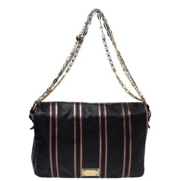 Pre Owned Dolce & Gabbana  Black/Metallic Leather Miss Charles Flap Shoulder Bag