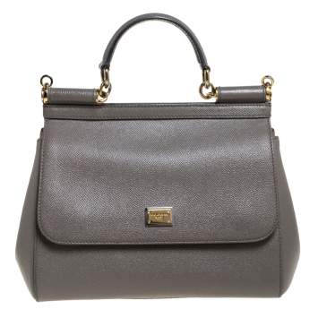 Pre Owned Dolce & Gabbana Grey Leather Medium Miss Sicily Top Handle Bag