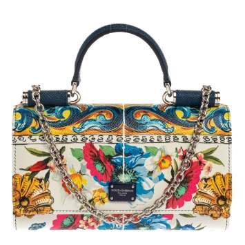 Pre Owned Dolce & Gabbana Multicolor Floral Print Leather Sicily Smartphone Von Bag