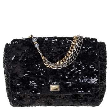 Pre Owned Dolce & Gabbana Black Sequins Miss Charles Shoulder Bag