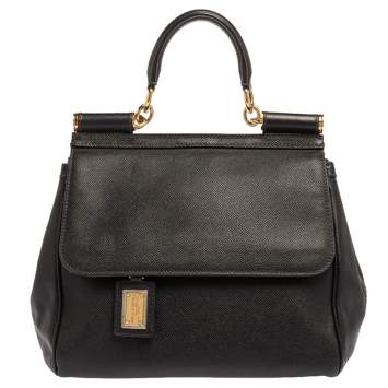 Pre Owned Dolce & Gabbana Black Leather Miss Sicily Top Handle Bag