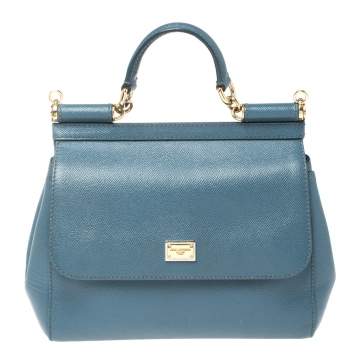 Pre Owned Dolce & Gabbana Blue Leather Medium Miss Sicily Top Handle Bag