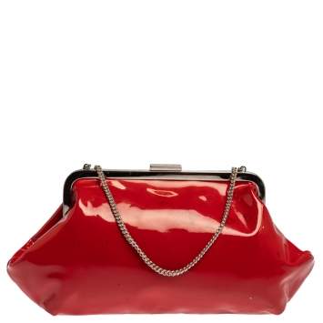 Pre Owned Dolce & Gabbana Red Patent Leather Chain Frame Clutch
