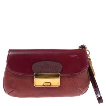 Pre Owned Dolce & Gabbana Burgundy Leather Wristlet Clutch