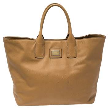 Pre Owned Dolce & Gabbana Tan Grained Leather Open Tote