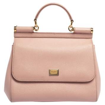 Pre Owned Dolce & Gabbana Pink Leather Medium Miss Sicily Top Handle Bag