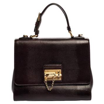 Pre Owned Dolce & Gabbana Burgundy Lizard Embossed Leather Medium Miss Monica Top Handle Bag