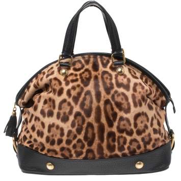 Pre Owned Dolce & Gabbana Brown/Black Leopard Print Calfhair and Leather Satchel