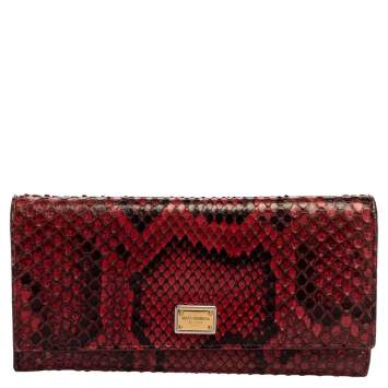Pre Owned Dolce & Gabbana Red Python Dauphine Continental Wallet