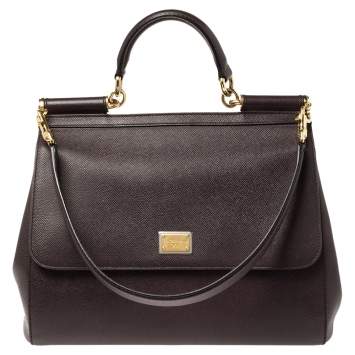 Pre Owned Dolce & Gabbana Burgundy Leather Large Miss Sicily Top Handle Bag