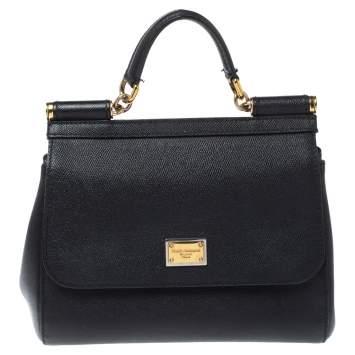 Pre Owned Dolce & Gabbana Black Leather Medium Miss Sicily Top Handle Bag