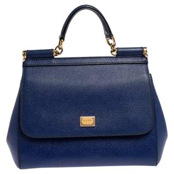 Pre Owned Dolce & Gabbana Blue Leather Medium Miss Sicily Top Handle Bag
