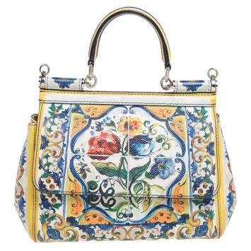 Pre Owned Dolce & Gabbana Multicolor Majolica Print Leather Small Miss Sicily Top Handle Bag