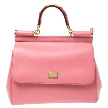 Pre Owned Dolce & Gabbana Pink Leather Medium Miss Sicily Top Handle Bag