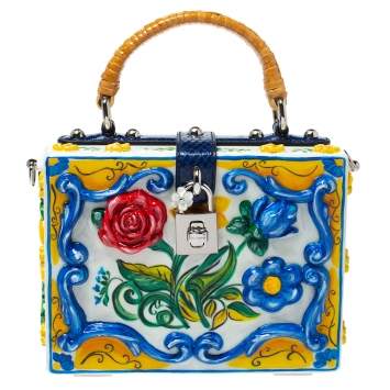 Pre Owned Dolce & Gabbana Multicolor Majolica Print Acrylic and Snakeskin Top Handle Box Bag