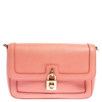 Pre Owned Dolce & Gabbana Coral Leather Padlock Flap Crossbody Bag