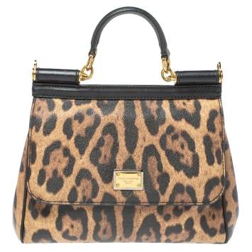 Pre Owned Dolce & Gabbana Beige/Black Coated and Leather Medium Miss Sicily Top Handle Bag