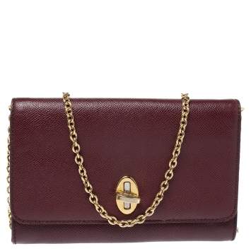 Pre Owned Dolce and Gabbana Burgundy Leather Taormina Chain Clutch