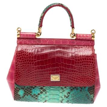 Pre Owned Dolce & Gabbana Multicolor Python and Crocodile Small Sicily Top Handle Bag