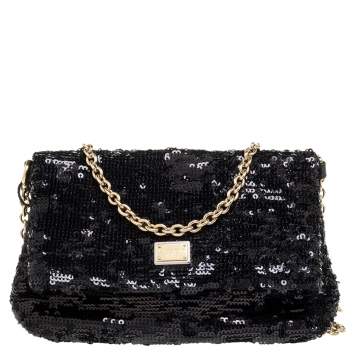 Pre Owned Dolce & Gabbana Black Sequin Miss Charles Crossbody Bag