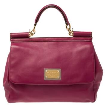 Pre Owned Dolce & Gabbana Magenta Soft Leather Large Miss Sicily Top Handle Bag