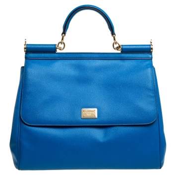 Pre Owned Dolce & Gabbana Royal Blue Leather Large Miss Sicily Top Handle Bag