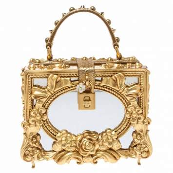 Pre Owned Dolce and Gabbana Gold Wood and Acrylic Leaf Dolce Box Bag