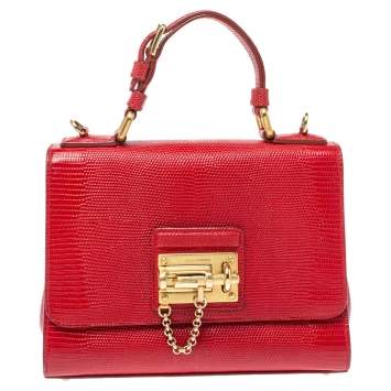Pre Owned Dolce & Gabbana Red Lizard Embossed Leather Medium Miss Monica Top Handle Bag