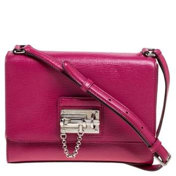 Pre Owned Dolce & Gabbana Magenta Leather Monica Shoulder Bag