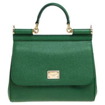 Pre Owned Dolce & Gabbana Green Leather Medium Miss Sicily Top Handle Bag