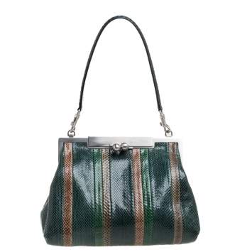 Pre Owned Dolce & Gabbana Tri Color Snakeskin Shoulder Bag