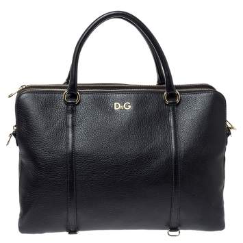 Pre Owned Dolce & Gabbana Black Leather Lily Twist Satchel 