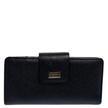Pre Owned Dolce & Gabbana Black Leather Continental Wallet