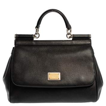 Pre Owned Dolce & Gabbana Black Leather Medium Miss Sicily Top Handle Bag