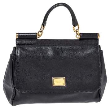 Pre Owned Dolce & Gabanna Black Leather Medium Miss Sicily Top Handle Bag