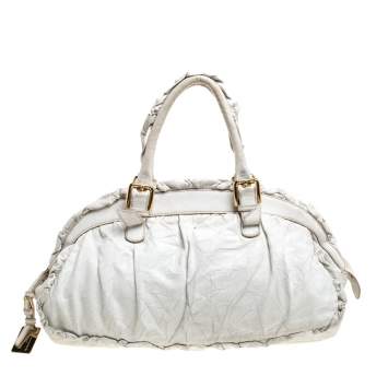 Pre Owned Dolce & Gabbana White Crease Leather XX Anniversary Satchel