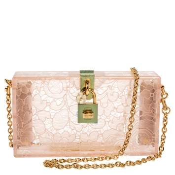 Pre Owned Dolce & Gabbana Pink Acrylic Lace Dolce Box Bag
