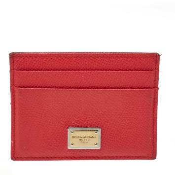 Pre Owned Dolce & Gabbana Coral Pink Grained Leather Card Holder