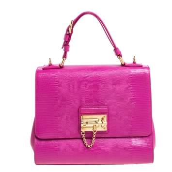 Pre Owned Dolce & Gabbana Pink Lizard Embossed Leather Medium Miss Monica Top Handle Bag