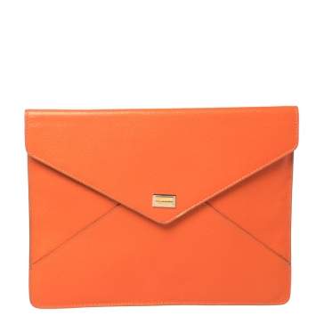 Pre Owned Dolce & Gabbana Orange Leather Envelope Clutch