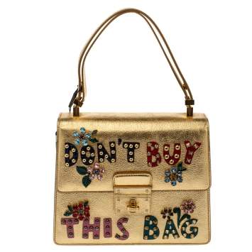 Pre Owned Dolce & Gabbana Gold Embellished Leather Rosalia Shoulder Bag