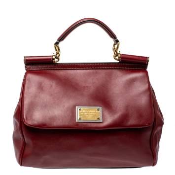 Pre Owned Dolce & Gabbana Red Soft Leather Large Miss Sicily Top Handle Bag