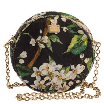Pre Owned Dolce & Gabbana Green Floral Print Fabric Miss Glam Round Shoulder Bag