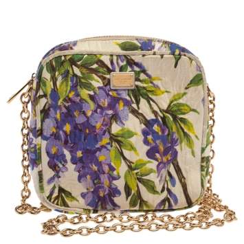 Pre Owned Dolce & Gabbana Tricolor Floral Print Fabric Miss Glam Chain Shoulder Bag