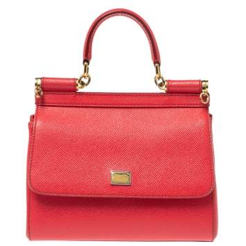 Pre Owned Dolce & Gabbana Pink Leather Small Miss Sicily Top Handle Bag