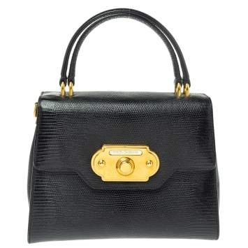 Pre Owned Dolce & Gabbana Black Lizard Embossed Leather Welcome Top Handle Bag