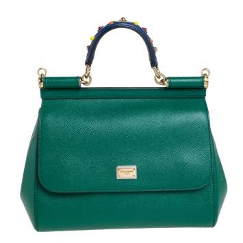 Pre Owned Dolce & Gabbana Multicolor Leather Medium Embellished Miss Sicily Top Handle Bag