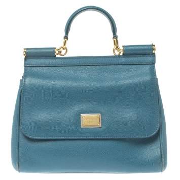 Pre Owned Dolce & Gabbana Blue Leather Medium Miss Sicily Top Handle Bag